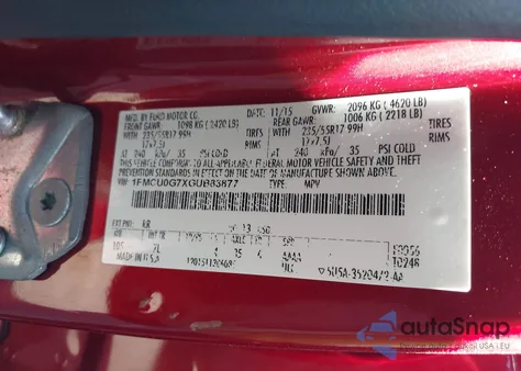 2016 Ford Escape Se из США, поврежденный, VIN 1FMCU0G7XGUB83877